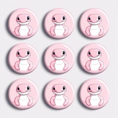 Canvas Print - A grid of pink buttons featuring a cute, cartoonish character.