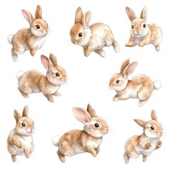 Poster - A collection of cute rabbits in various poses and expressions.