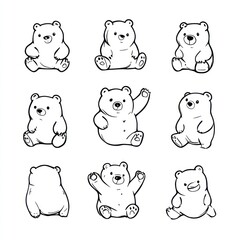 Poster - A grid of nine cartoon bears in various poses and expressions.