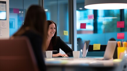 Sticker - Smiling Businesswoman in a Meeting: Teamwork & Collaboration