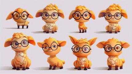 Poster - A collection of cute, cartoon-style sheep characters wearing glasses in various poses.