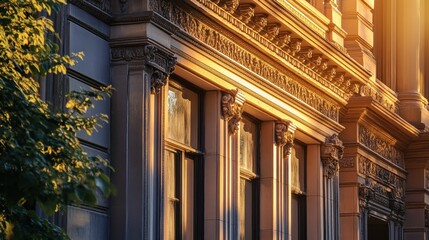 Poster - Ornate Facade Bathed in Golden Sunlight
