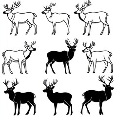 Sticker - A grid of stylized reindeer illustrations in various poses and colors.