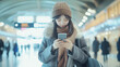 © bephoto - 空港内の若者とスマートフォン