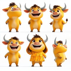 Wall Mural - A collection of cartoonish cow characters showcasing various poses and expressions.