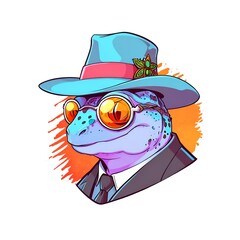 Wall Mural - Cool Frog Illustration in Sunglasses and Hat