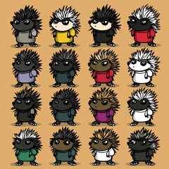 Canvas Print - A grid of cartoon hedgehogs in various colors and outfits, showcasing playful character design.