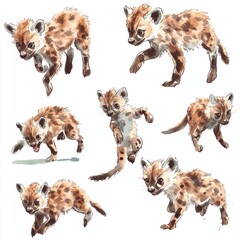 Poster - A collection of playful hyena cub illustrations showcasing various poses and expressions.