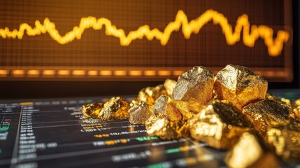Leinwandbilder - A detailed view of a gold chart with historical data and future projections, displayed on a high-resolution monitor, showcasing the long-term trends in gold trading.