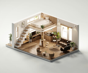 Poster - Isometric view bed room open inside interior architecture 3d rendering digital art	
