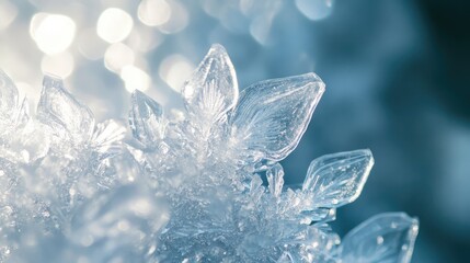 Wall Mural - Translucent ice crystals with intricate patterns and soft light passing through, revealing a fragile and beautiful veil of transparency.