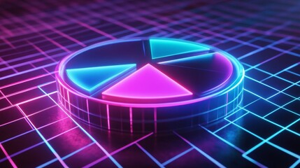 Aufkleber - A futuristic 3D pie chart with neon colors, hovering over a grid surface, representing cutting-edge data visualization.