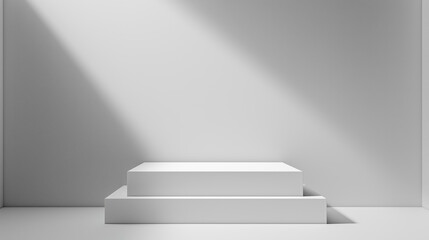 Poster - White table stage podium empty mock up background - empty table podium mock up for cosmetics products and product placement with spotlight sunlight beam. White studio room with podium
