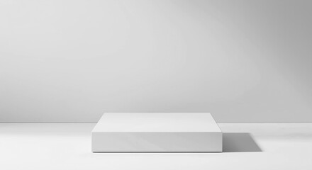 Poster - White table stage podium empty mock up background - empty table podium mock up for cosmetics products and product placement with spotlight sunlight beam. White studio room with podium
