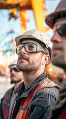 Poster - A man wearing a hard hat and safety glasses looks at the camera