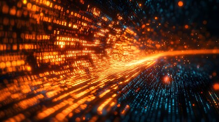 Dynamic flow of binary code over a dark background, illustrating data processing in tech environments