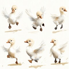 Sticker - A series of playful ducklings running and flapping their wings in a whimsical style.