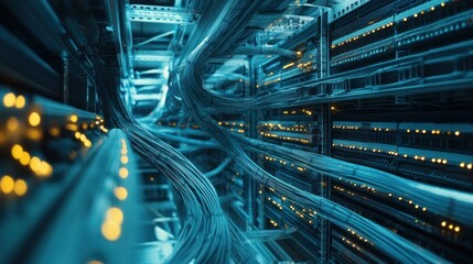 Poster - Server Racks With Network Cables and Lights