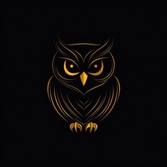 Sticker - A stylized owl illustration in gold on a black background.