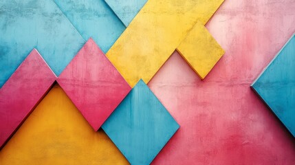 Wall Mural - Colorful geometric patterns on a textured wall in bright tones