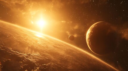 Golden Planet Sunrise Illustration