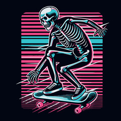 Sticker - Vector Shirt Streetwear Design a skeleton riding a skateboard