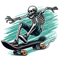 Sticker - Vector Shirt Streetwear Design a skeleton riding a skateboard