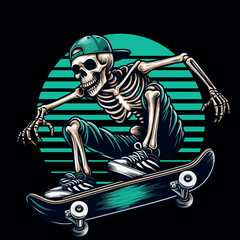 Sticker - Vector Shirt Streetwear Design a skeleton riding a skateboard