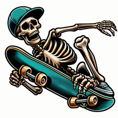 Sticker - Vector Shirt Streetwear Design a skeleton riding a skateboard