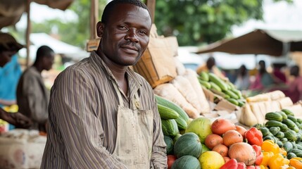 African Vendor Selling Fresh Produce at Market