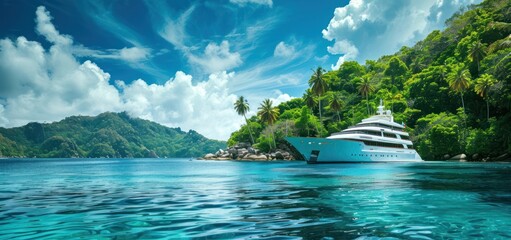 Sticker - Luxury Yacht Anchored in Tropical Paradise