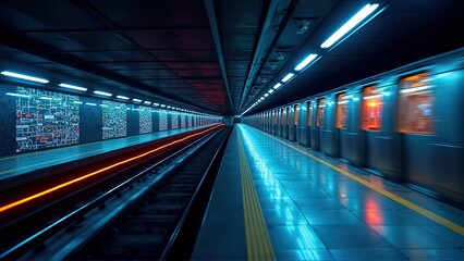 Subway Platform with Train Leaving. Generative image Ai