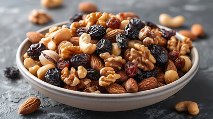 Handful of mixed nuts and dried fruits, portable brain-boosting snack