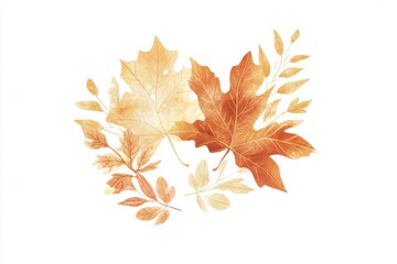 Wall Mural - whimsical hand-drawn vector illustration of fall leaves in warm golden hues, intertwined with elegant typography to evoke a cozy autumn atmosphere illustration