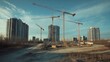 © Elkhan Babayev - Towering cranes dominate a construction site, overseeing the rise of multi-story residential buildings. Cranes stand tall, maneuvering materials as construction takes shape.