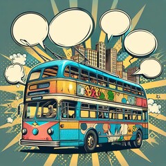 Wall Mural - Comic book trolleybus A trolleybus illustrated in the style of a
