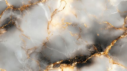 Poster - Seamless marble texture in pale grey with subtle gold streaks, [Abstract Background Marble], [Cool and refined]