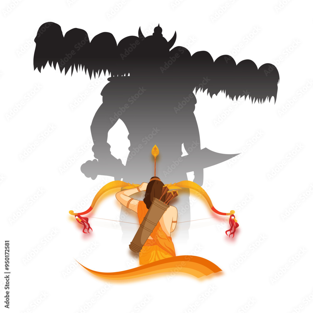 Vector illustration of lord Ram and Ravan silhouette on transparent ...