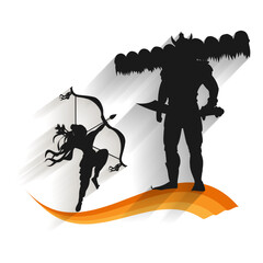 Wall Mural - Vector illustration of lord Ram and Ravan silhouette on transparent background