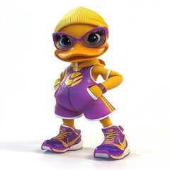 Poster - A stylized cartoon duck character dressed in sporty attire and accessories.