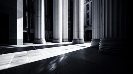 Poster - Sunlit Columns and Shadows in a Modern Cityscape