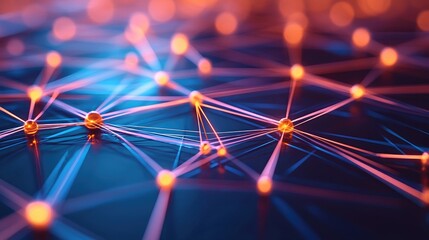 Poster - Close-up of digital network nodes and lines, symbolizing data exchanges in business technology and modern marketing strategies.
