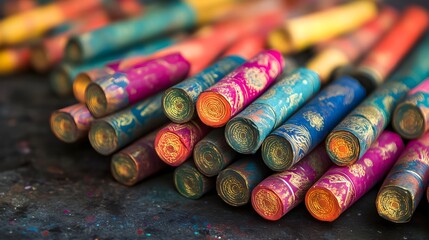 Poster - Colorful Diwali firecrackers arranged in a display waiting to be lit up for the vibrant Hindu festival of lights