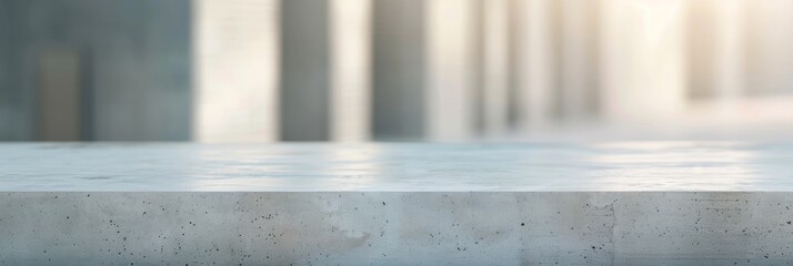 Aufkleber - Minimalist Concrete Table with Modern Architecture Background - Soft Ambient Lighting, Pastel Colors, Cozy and Inviting Atmosphere
