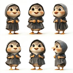 Poster - A cute cartoon bird character in a hoodie, showcasing various expressions and poses.