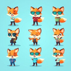 Poster - A collection of cute fox characters in various outfits and poses, showcasing playful expressions.