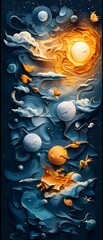 Wall Mural - Abstract Art with Swirls of Blue and Gold.