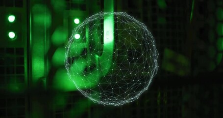 Poster - Animating geometric network sphere over green digital background