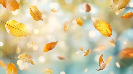 Wall Mural - Falling Autumn Leaves Blurred Background