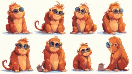 Wall Mural - A playful cartoon monkey with sunglasses in various poses.